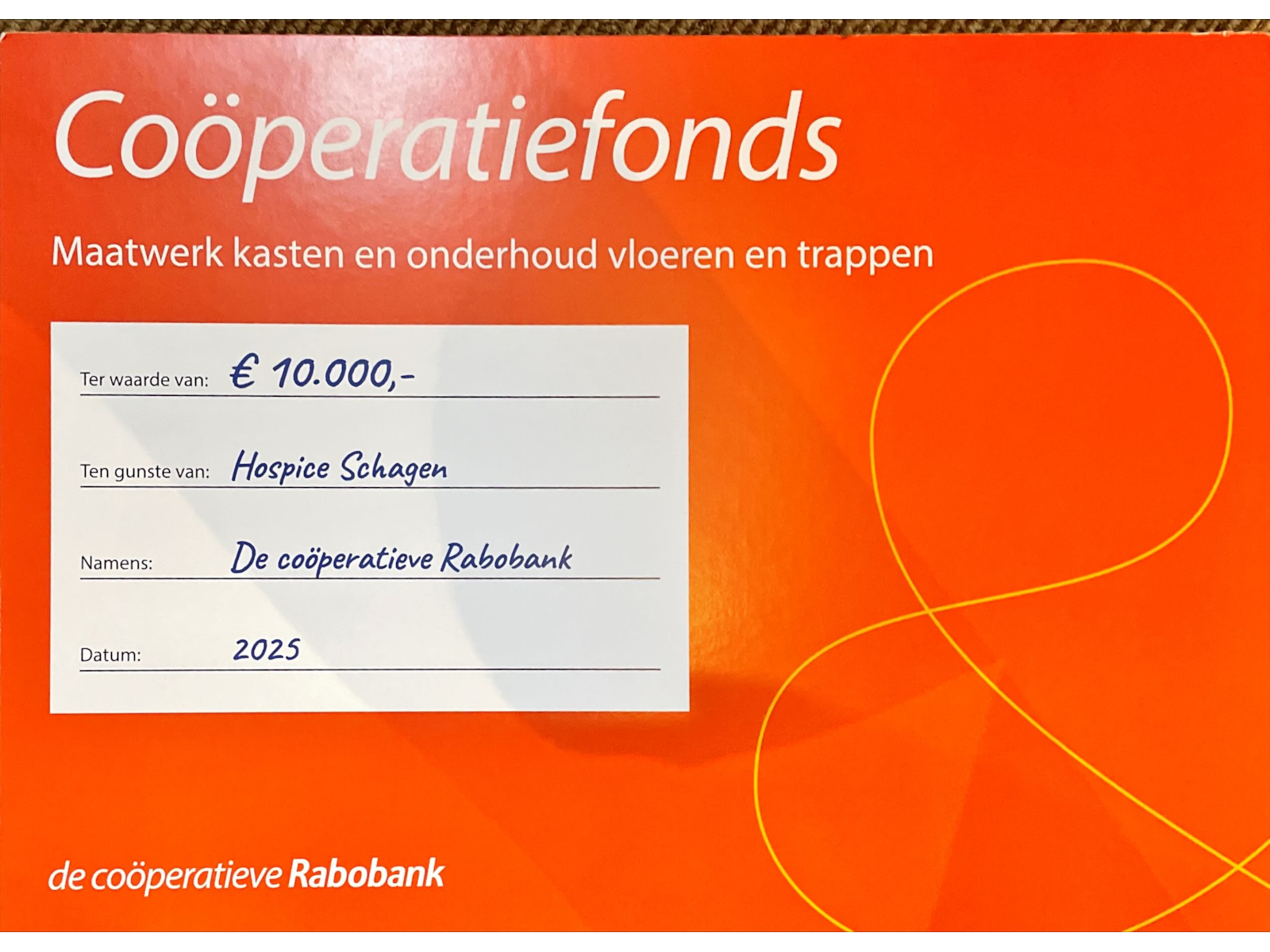 Cheque Rabobank Rabobank overhandigd cheque aan Hospice Schagen - Hospice Schagen